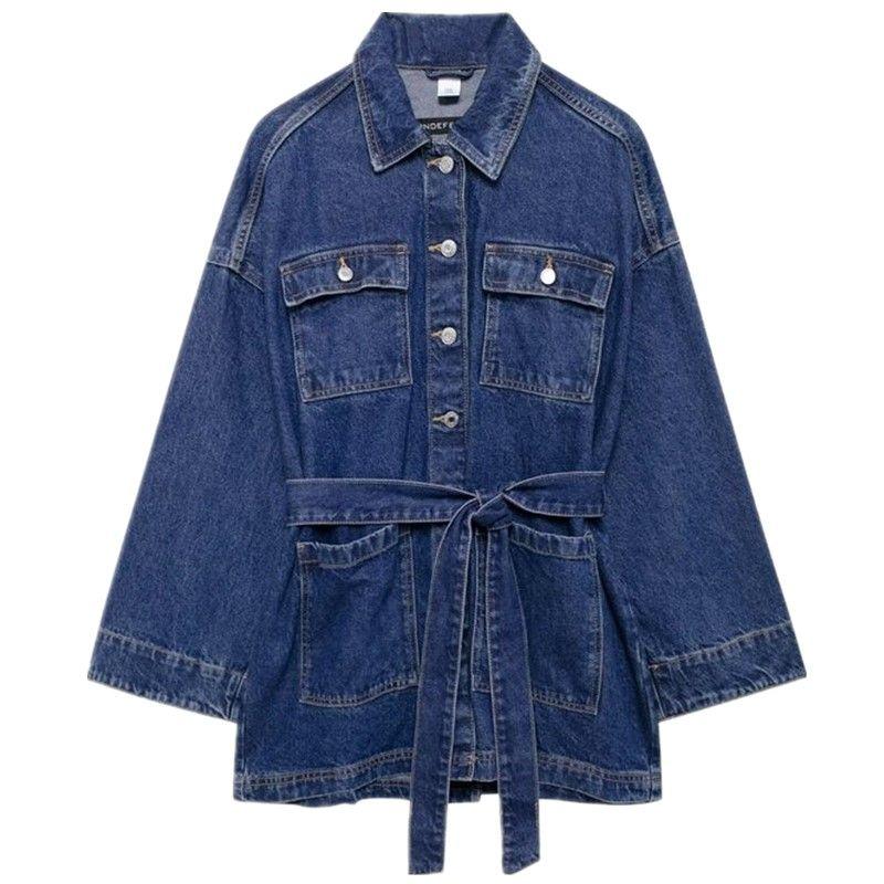 Fashion Style 2024 Autumn New Arrival Women's Clothing Easiest for Match Waist Lace-up Waist-Controlled Lapel Denim Plus Size Outwear 1208391