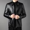 2025 Men's Genuine Leather Sheepskin Jacket: Autumn Winter Lapel Coat with Cotton and Velvet Lining for Business Casual.