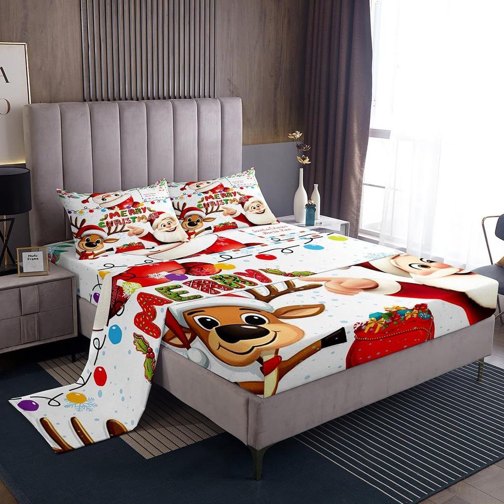Christmas Theme Pattern Mattress Four-Piece Bedding Set Bedroom Dormitory Bedding Decoration