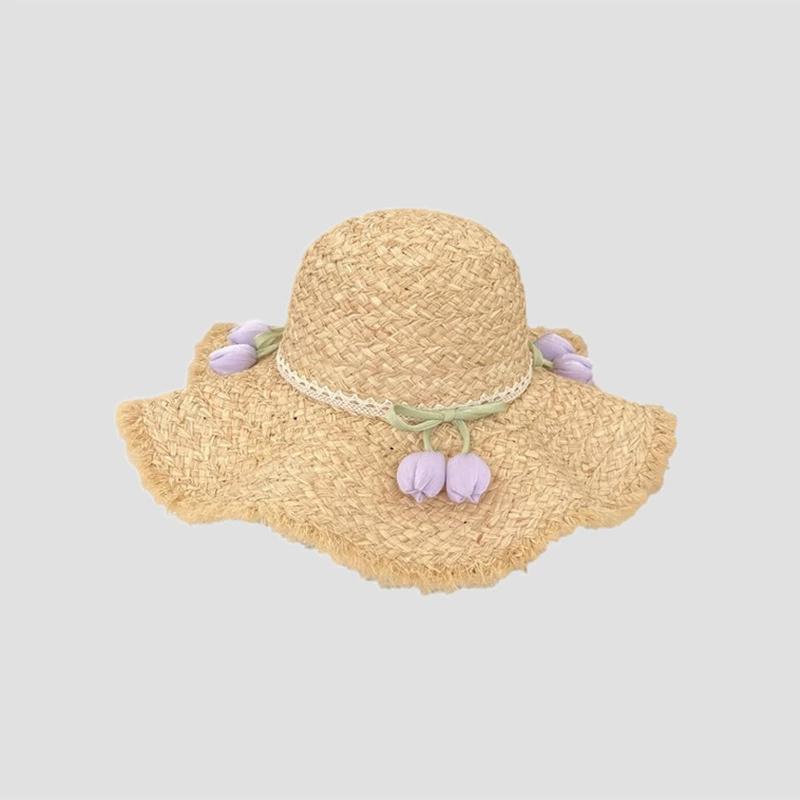 Flower Rose Decoration Raffia Straw Hat for Women Summer Large Brim Sun Hat Seaside Atmosphere Elegant Wedding Hat