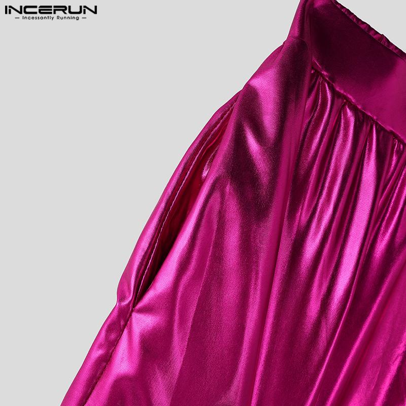 INCERUN Men Elastic Waist Adjustable Cutout Glitter Long Pants Cargo Trousers