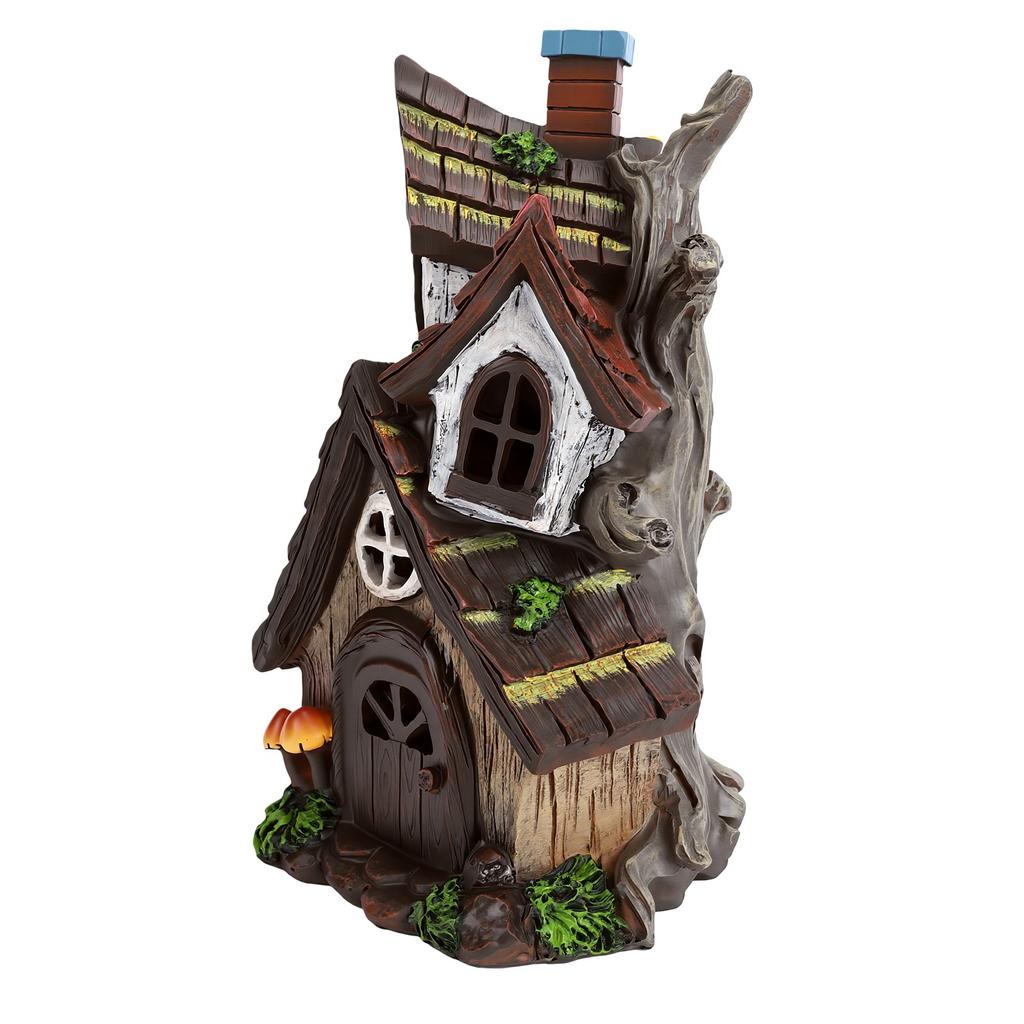 Baumhaus Statue 2 Etagen Harz Kleines Haus Ornament für Außen Garten Hof Landschaft Dekoration 29,5 cm