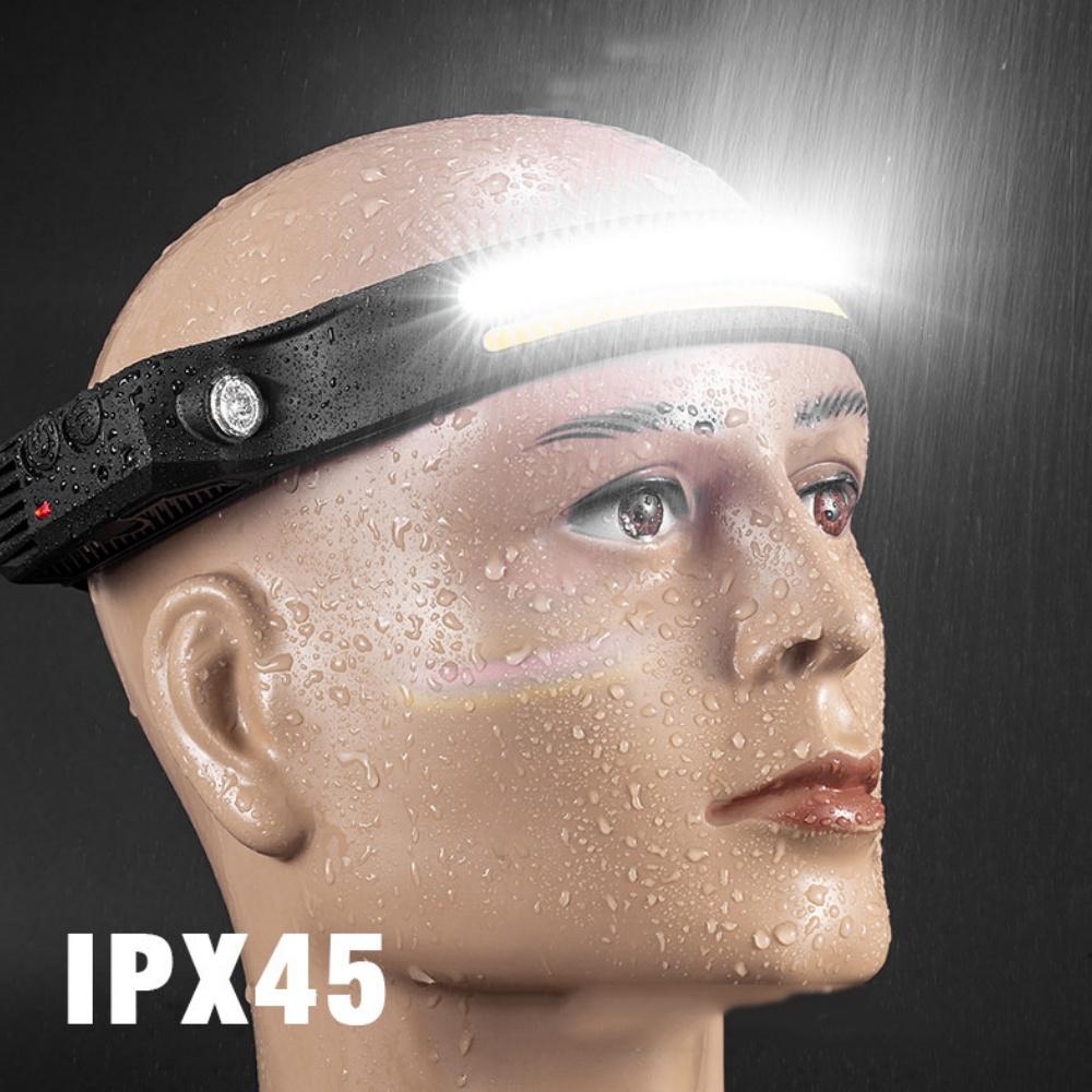Motion Sensor Hands-Free Silicone COB Headlamp 3 Color Modes Rechargeable Long Battery Life for Running Cycling Outdoor Work