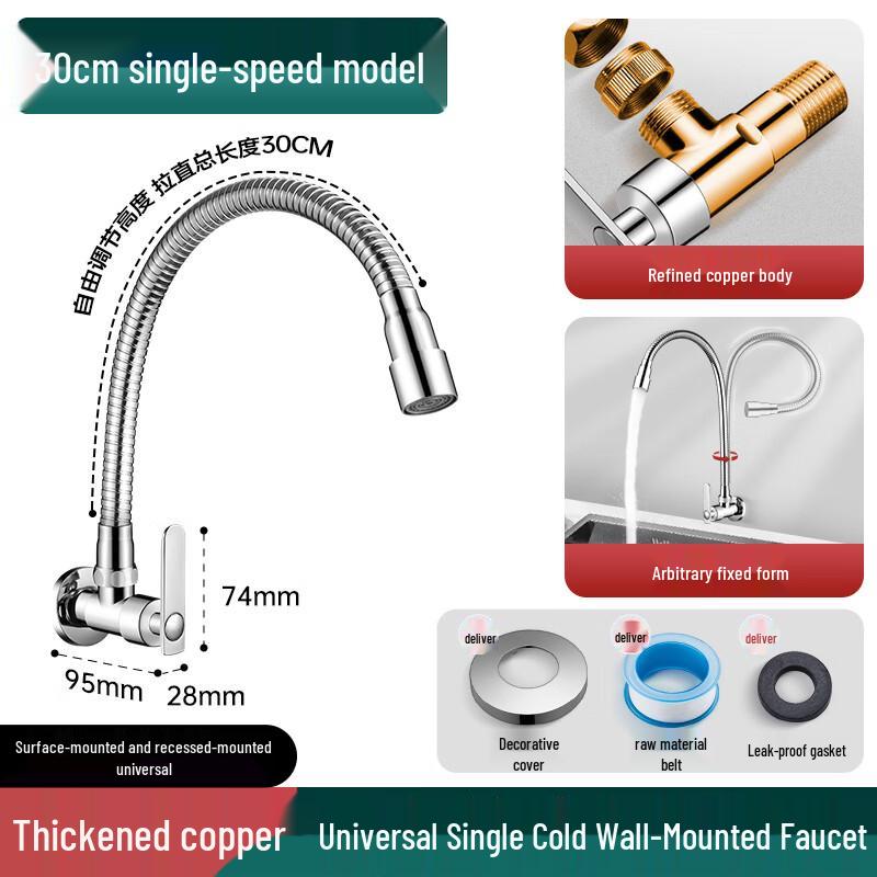 ZISIZ SUS304 Wall-Mounted Single Cold Kitchen Faucet