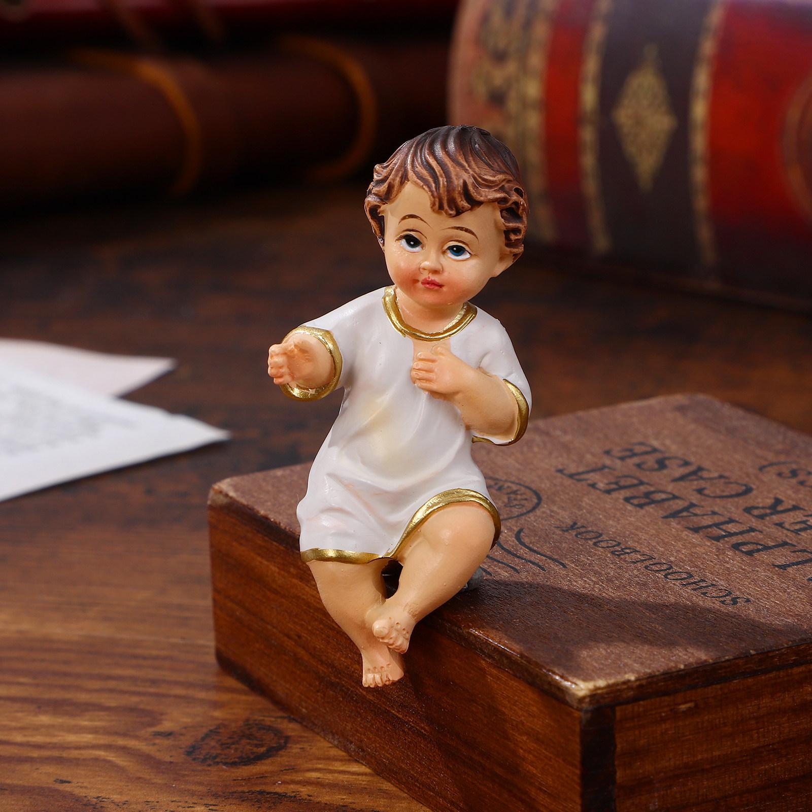 1Pcs Resin Mini Saint Baby Statue Jesus Ornament Religious Decoration Home Table Office Shelf Decoration Gift Home Decor 6X4X4CM