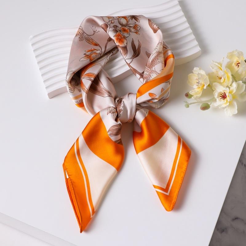 Luxury Printed Silk Scarf Women Simulated Silk Elegant Blue Versatile Headwear Bag Accessories Clothing Fashion Square Scarf