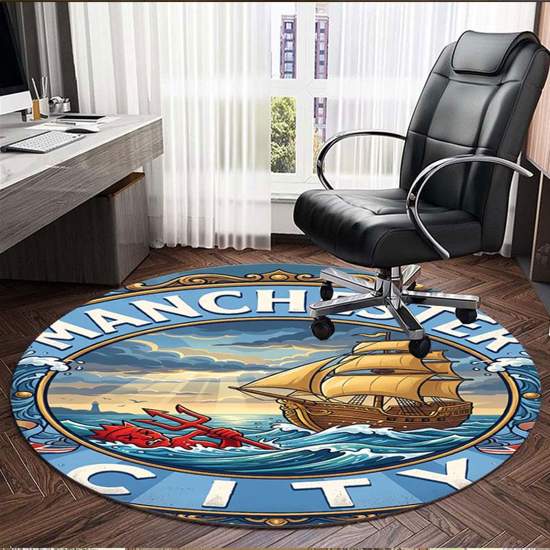 Manchester City FC Print Round Rug, Washable Floor Carpet, For Entryway Dorm Laundry Room Office Study, Home Decor Birthday Christmas Gift