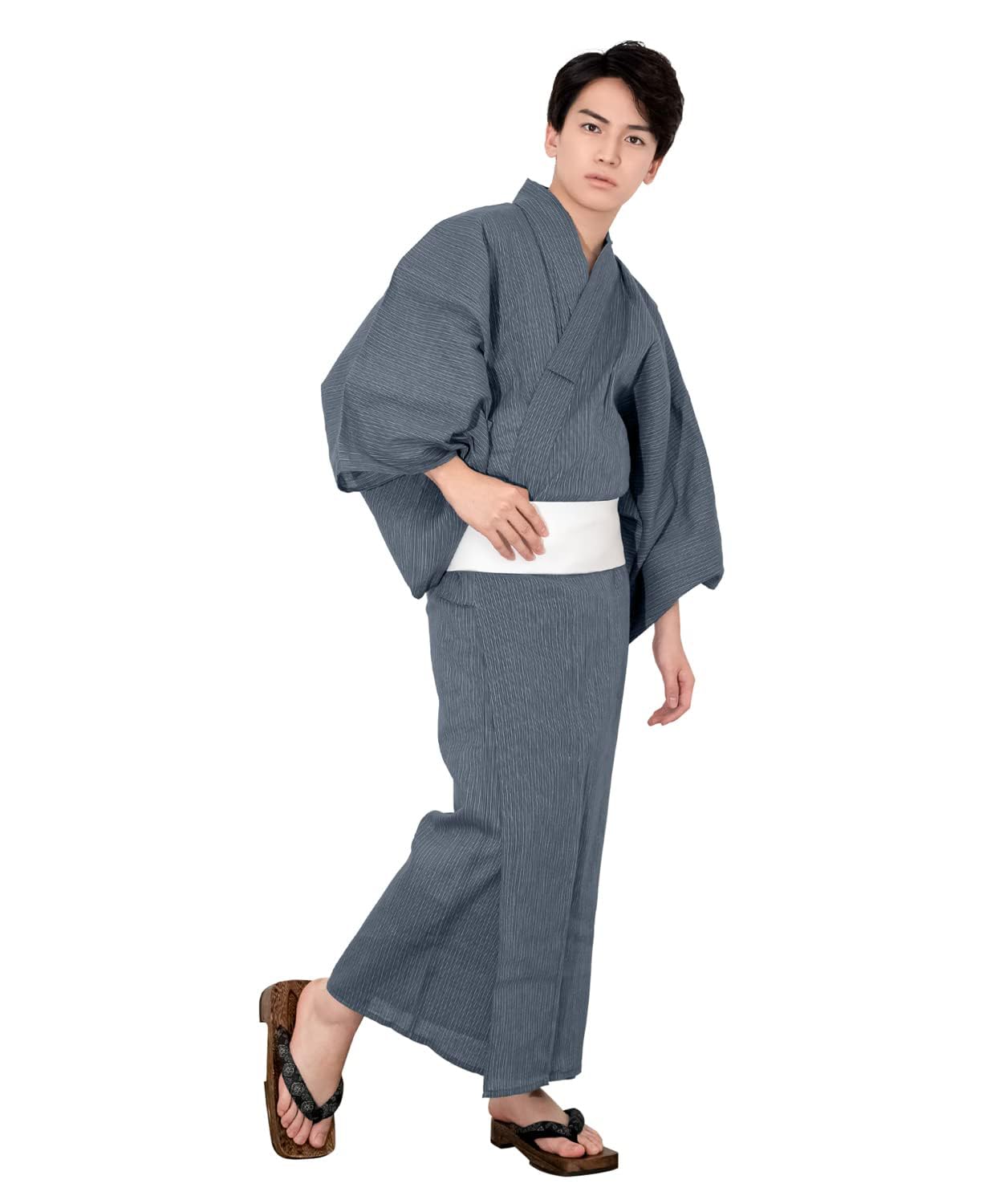 

Kyoetsu Юката Черный и Комплект Размера Тонкая Полоска x Индиго Квадрат Мужской Комплект, Темно-синий, Стильный, C, 4 предмета (M, C-21. (Оби на липучке, Белый))