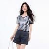 Qiusui Yiren Women's Color-block Striped Knit T-shirt