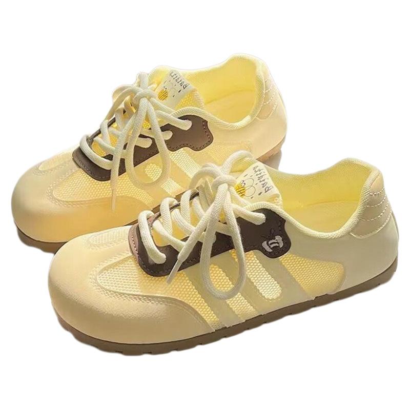 Mesh German Training Shoes Spring and Autumn New Flat Bottom Not Tired Feet Milk Yellow Breathable Board Shoes Versatile Casual