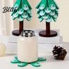 Thermal Protection Mat for Coffee Cups Tree-Shaped Wooden Trivets with Storage Stand Collapsible Heat Resistant Holiday Kitchen Decor Christmas