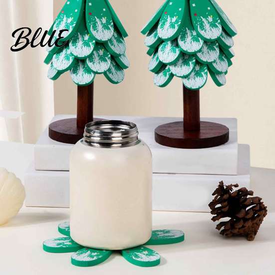 Thermal Protection Mat for Coffee Cups Tree-Shaped Wooden Trivets with Storage Stand Collapsible Heat Resistant Holiday Kitchen Decor Christmas