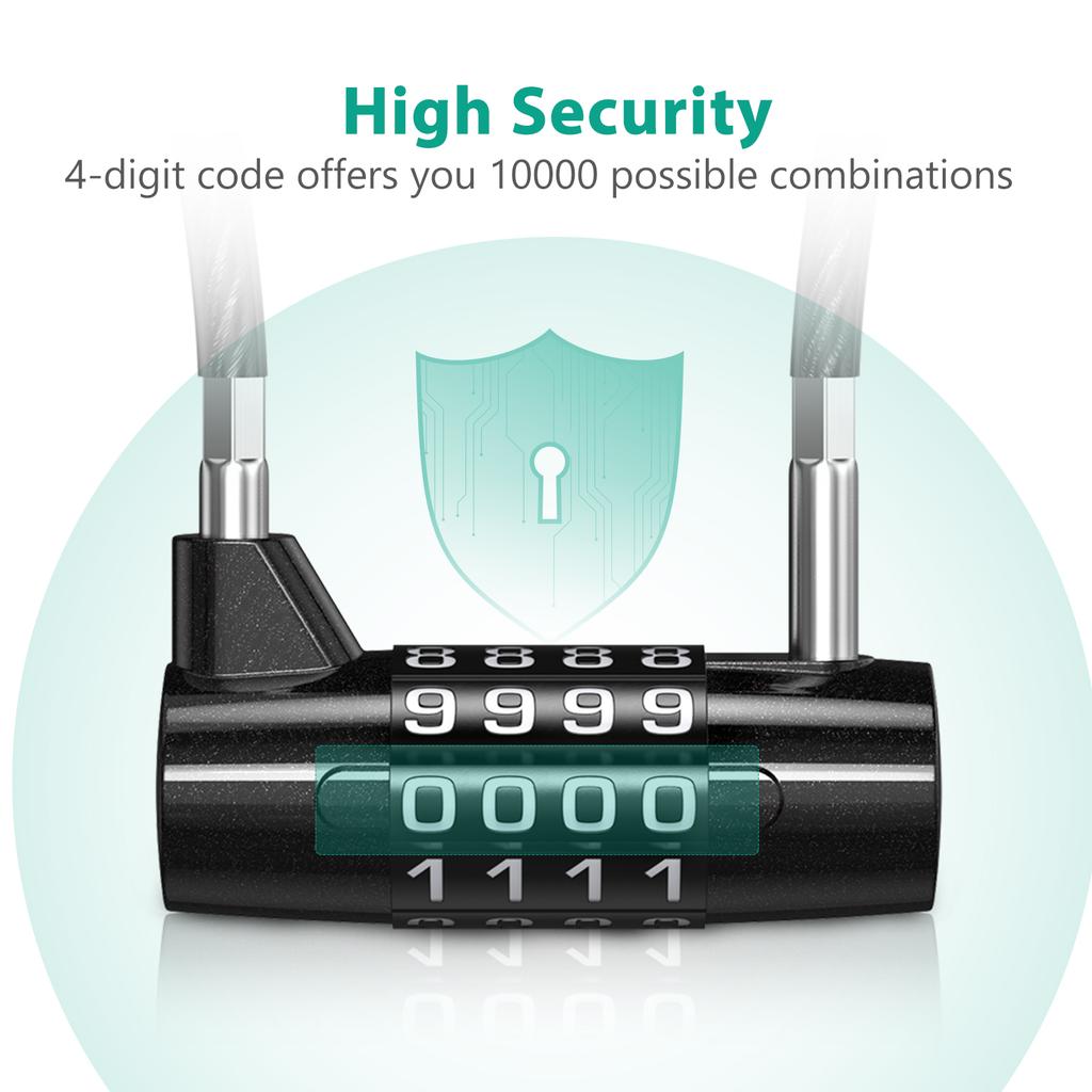 4 Digit Combination Padlock Resettable Padlock with Steel Cable Rope Waterproof Cable Lock Gate Locks for Gym Suitcase Bag Bike