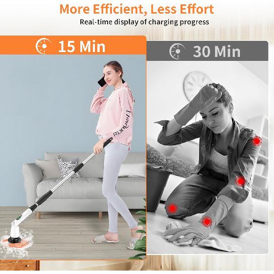 11 In 1 Electric Spin Scrubber Cordless Cleaning Brush 3 Adjustable Angles 2 Adjustable Speeds LED Display Shower Cleaner Brush Supplies Extension