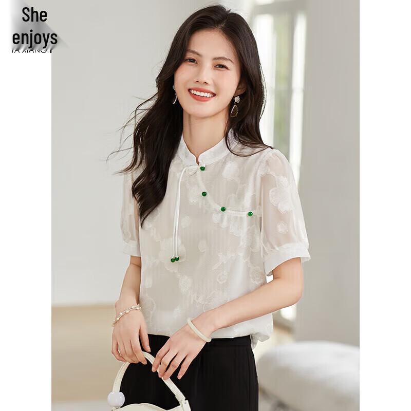 Women s Jacquard Chiffon Short-Sleeve Blouse XL