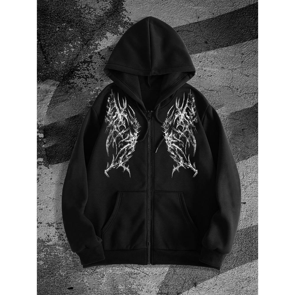 Men'S Gothic Dark Style Print Zip-Up Hoodie, a Fashionable Streetwear Choice Perfect for Casual Occasions, Ideal for Pairing with Trendy Outfits