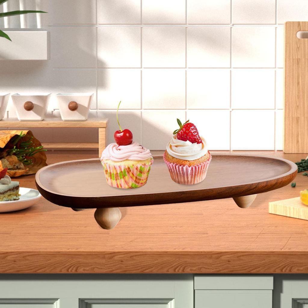 Wood Pedestal Stand Wooden Serving Tray Decorative Riser Platter for Treats