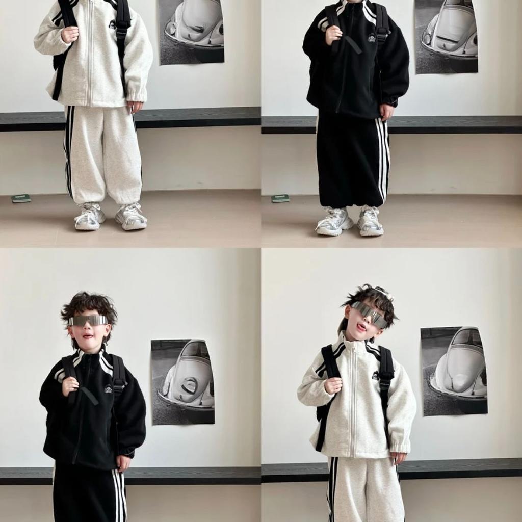 Spring Korean - style Children's Casual Cartoon - embroidered Striped Versatile Trendy Sports Sweatshirt Set