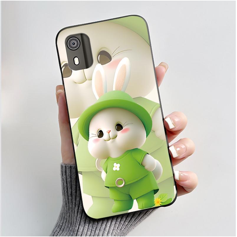 For Nokia C02 Phone Case Cute Funny Love Rabbit Animal Black Matte Soft TPU Protective Back Cover for Nokia C2 2nd Edition Case