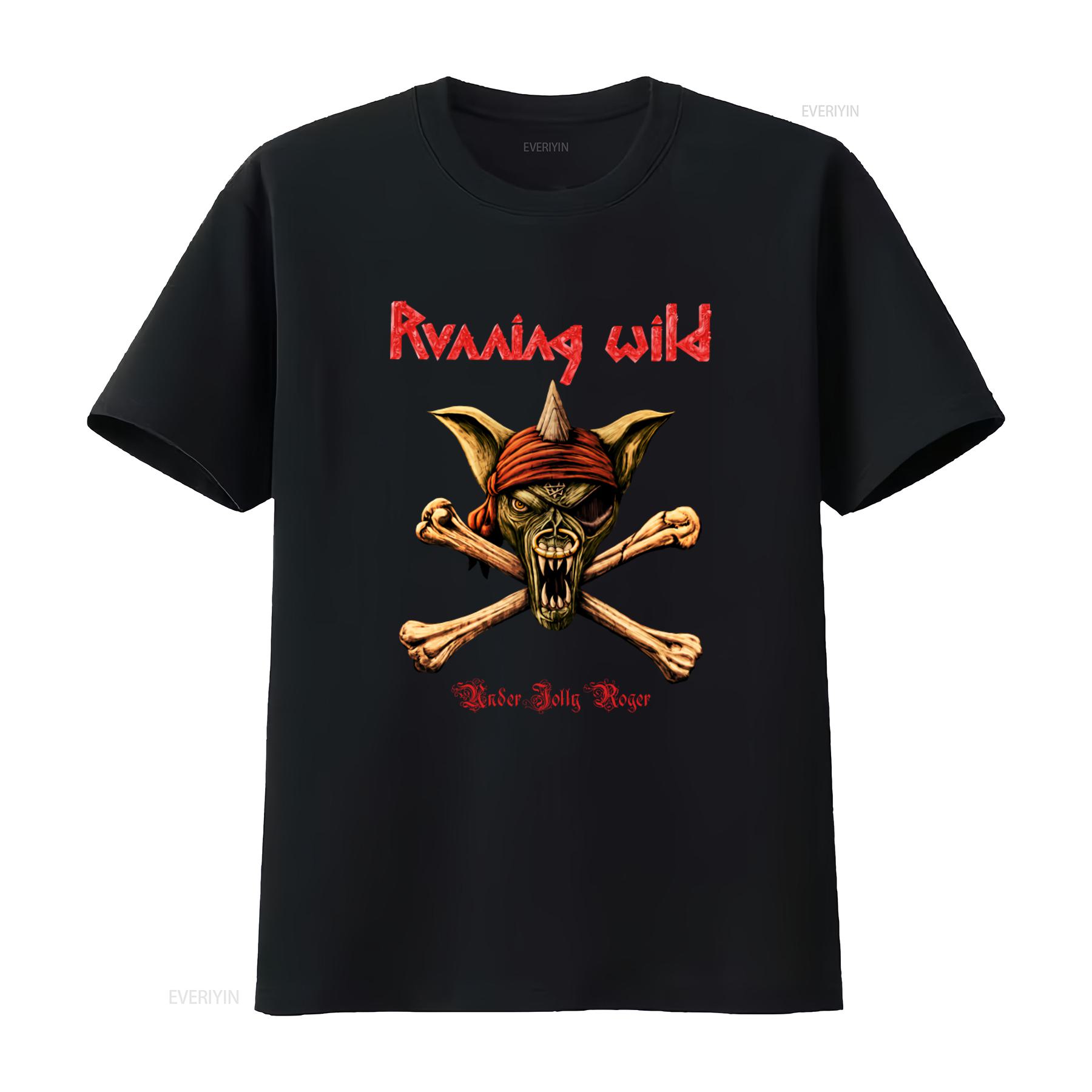 

Running Wild Under Jolly Roger Crossbones Band Logo Cool T shirt Streetwear vintage Washed Breathable Casual homme fashion M