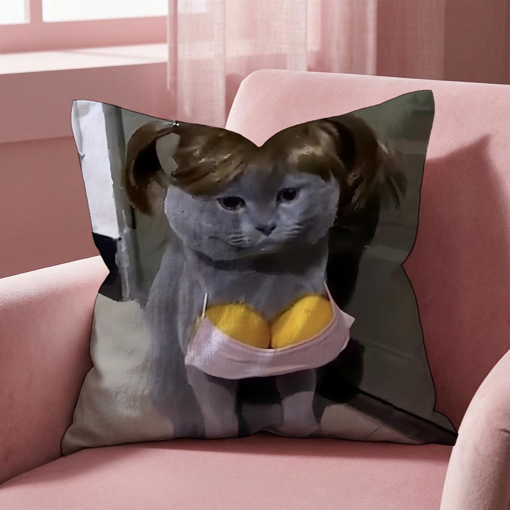 Pet Cat Funny memes Cushion Cover Multi-Scene Pillow Cover for Home & Car - Reversible, Soft & Durable for Daily Use