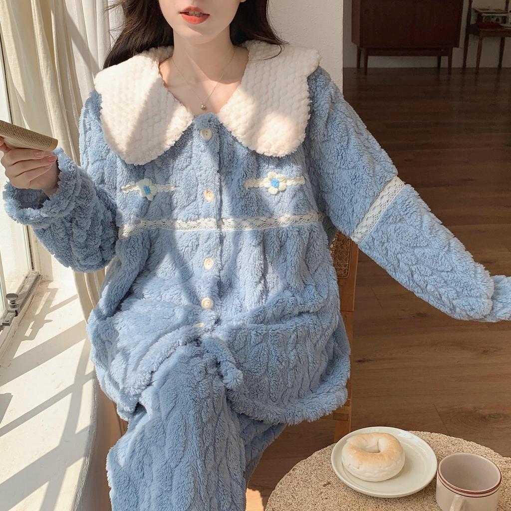 Women's Coral Fleece Pajamas - Thick Velvet Princess Style for Autumn & Winter