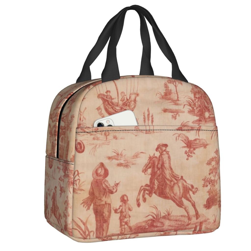Custom Purple Flower Toile De Jouy Inspired Pattern Insulated Lunch Tote Bag for Women Portable Cooler Thermal Food Lunch Box