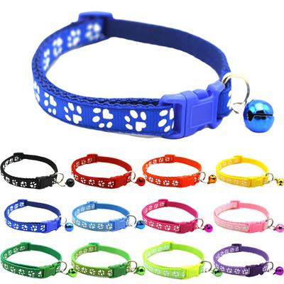 Adjustable Pet Cat Collar With Bell for Small Cat Puppy Cute Paw Print  Nylon Collars Necklace Pet Neck Strap Accessories