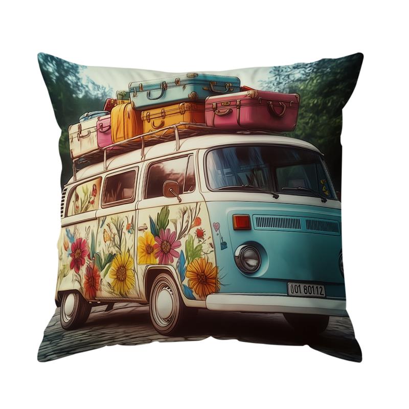 Colorful Camper Cushion Cover 45X45Cm Decorative Pillow Case For Sofa Square Pillowcase Suitable For Home Bedroom Car