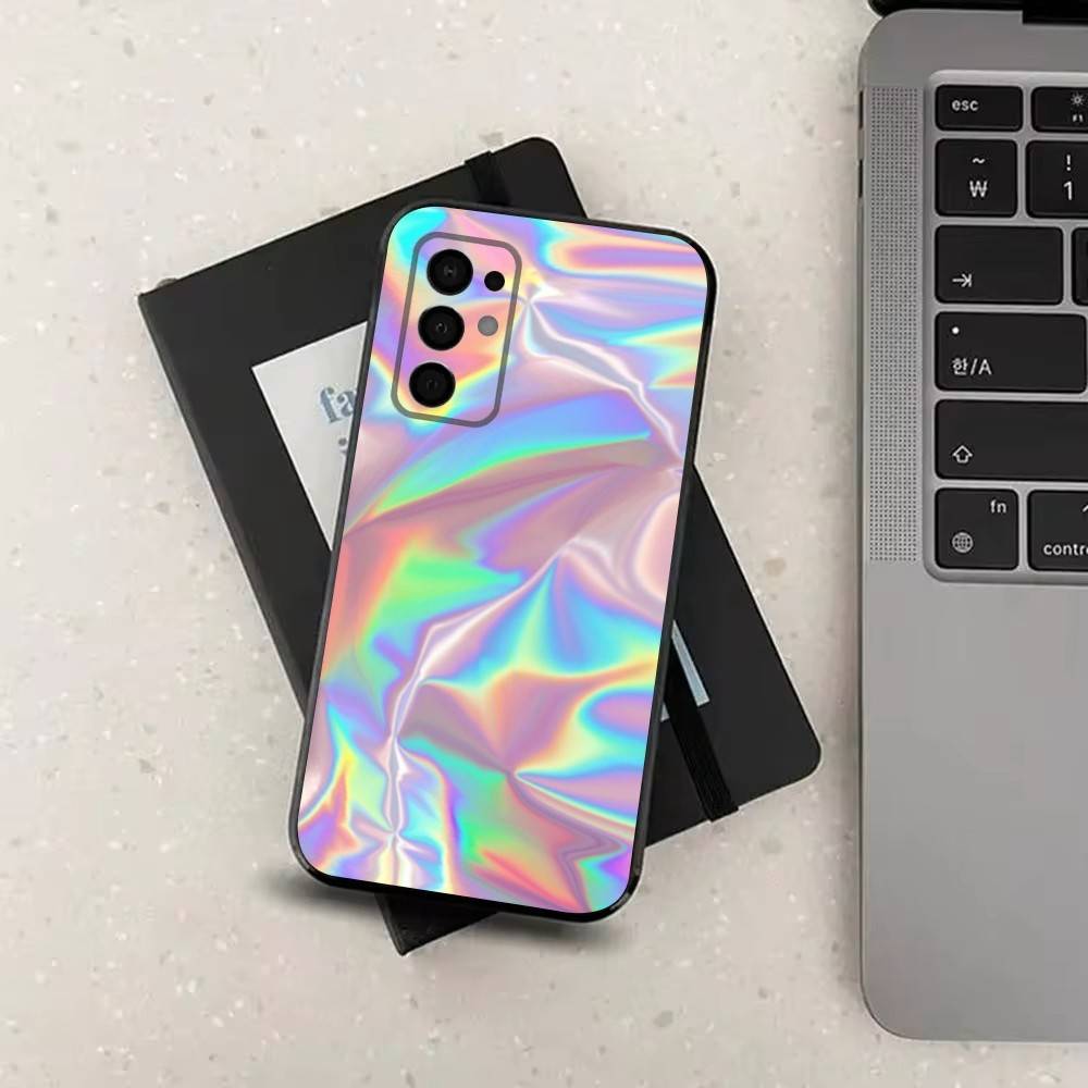 Rainbow Holographic Case For Samsung Galaxy A73,52,71,53,32,72,41,J7,22,Note,31,8,9,Soft Black Silicone Cover