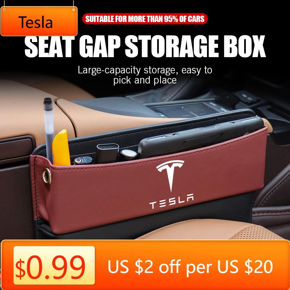 Car Sticker Tesla Car Emblem Leather Central Console Storage Box Auto Side Seat Gap Accessories For Tesla Model 3 Model S Model