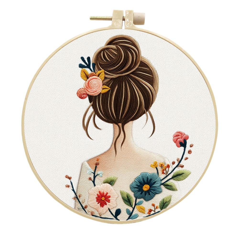 1Pc Girl Pattern Embroidery DIY Craft Fabric Material Kit Creative Craft Needle and Thread