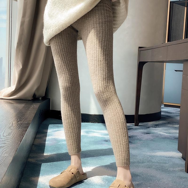 Women s High Waist Wool Base Layer Pants - Autumn/Winter, Slim Fit, Stretchy, Knitted, Warm and Long. Medium верблюд