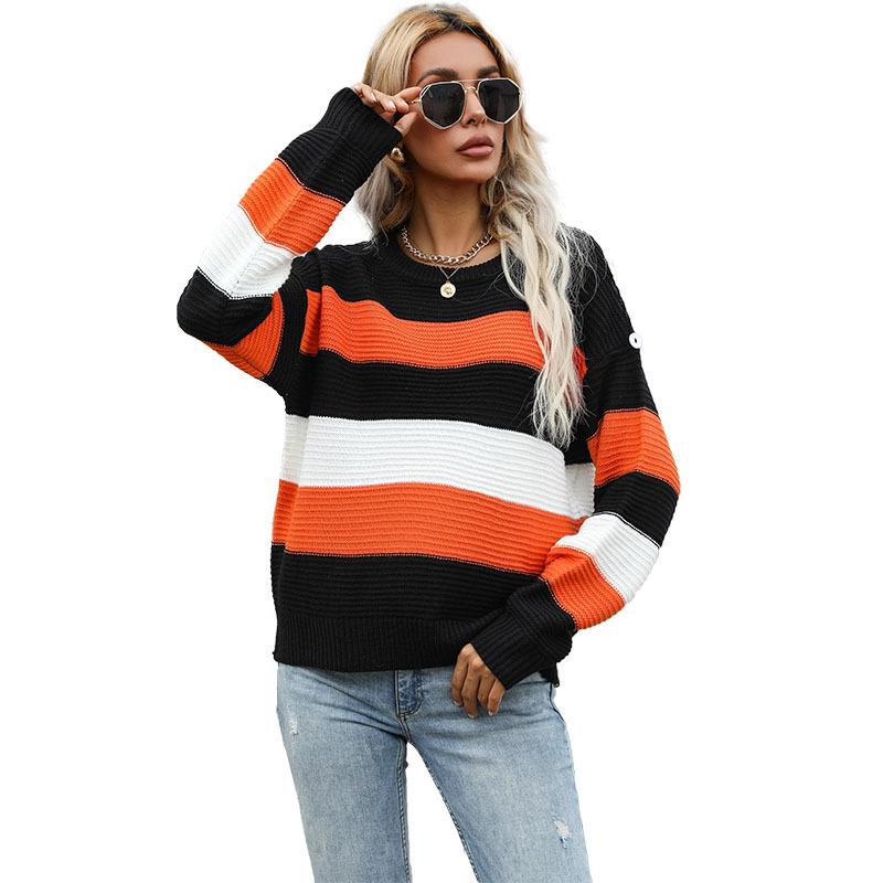 Women's Sweater, Striped, Long Sleeve, Loose Fit