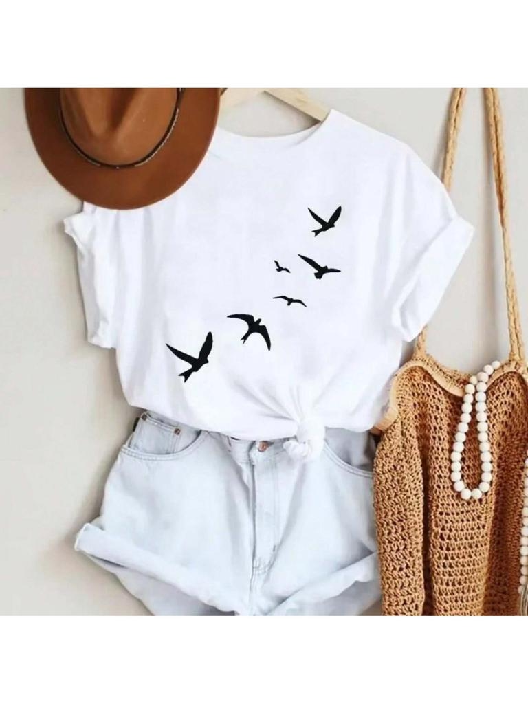 Wounisex Cartoon Bird New Lovely Cute 90s Style Fashion Summer Lady Print Tee Graphic T Top Travel Tshirts T-Shirt