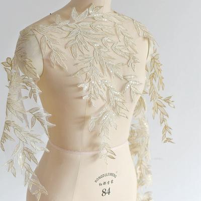 Xianxian Bambusblatt Sub-Gold Paillettenbestickte Spitze, Hochwertiges Hochzeitskleid Handgefertigt DIY Hanfu Dekorative Accessoires