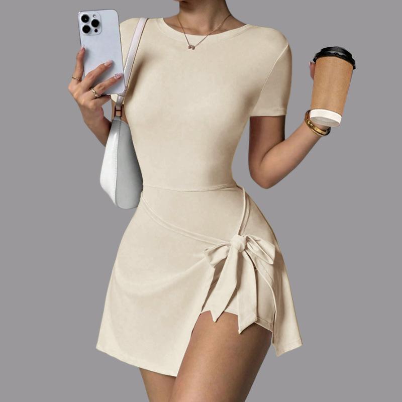 Casual Yoga One-Piece Short Skirt Tight Back Fake Two Pieces Outdoor Fitness Anti-Light Sports Tennis Skirt Women