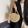 Women Hollow Straw Bag Circle Rattan Bag Round Soft Paper Rope Shoulder MessengerBag Tassel Summer Beach Handmade Crossbody Bags