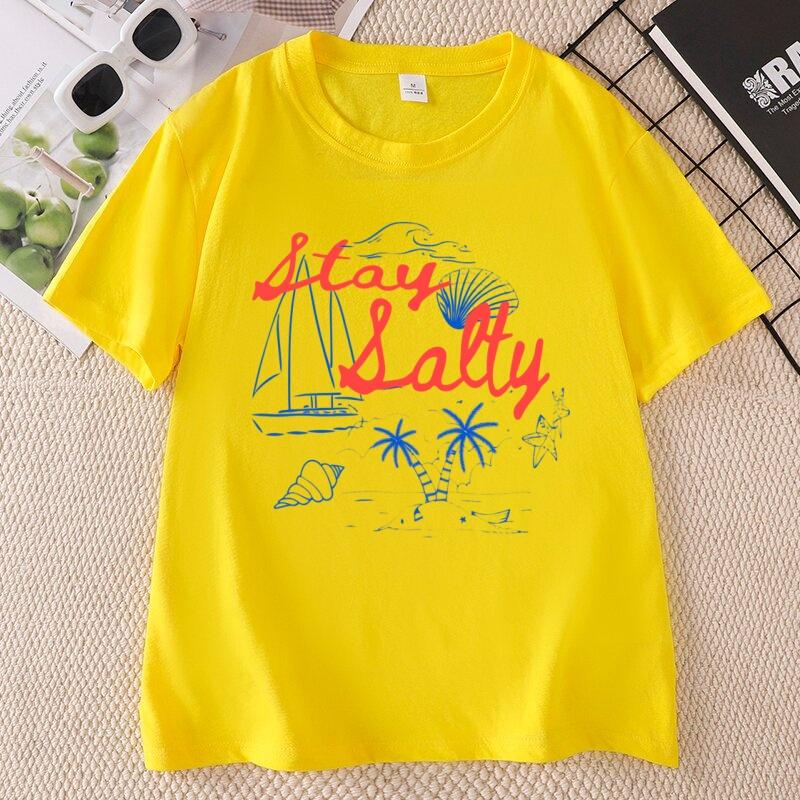 Stay Salty Graphic Tee Beachy Summer Cotton T Shirt Casual Round Neck Printed Short Sleeve Tshirts Unisex Comfortable Clothing