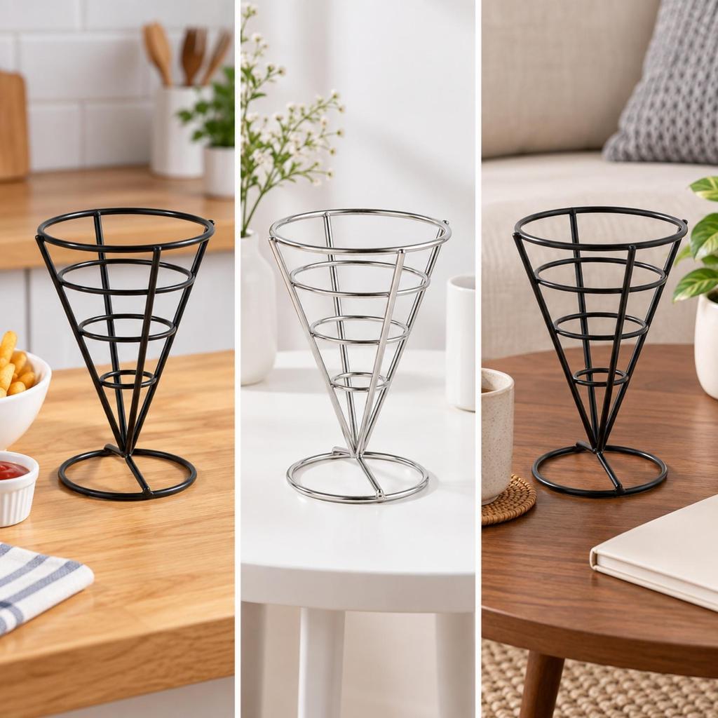 Single-Head Cone-Shaped Fry Holder Easy to Clean Stainless Steel Wire Cone