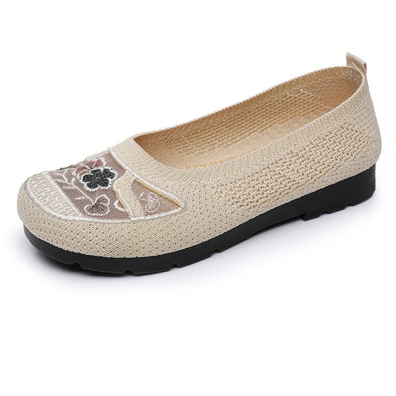New Summer Breathable Hollow Mesh Women's Single Shoes Embroidered Shallow Mouth Mother Shoes Light and Comfortable Doudou Shoes