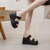 One-character Woven Cool Slippers Summer 2025 New Women's Thick-bottomed Wedge Heel Outer Wear Open-toed Slippers Trend