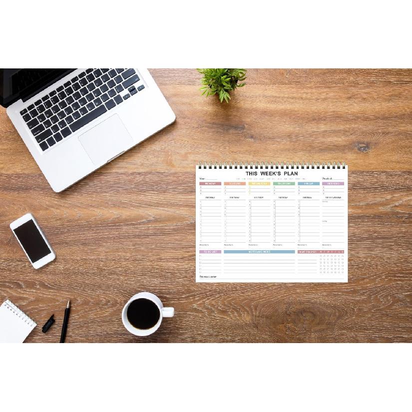 Undated Weekly Planner - 8.5" x 11" Undated Daily Productive Weekly To Do List Notepad for Home, Work, School, Projects, 52 Weeks, Clean Colorful