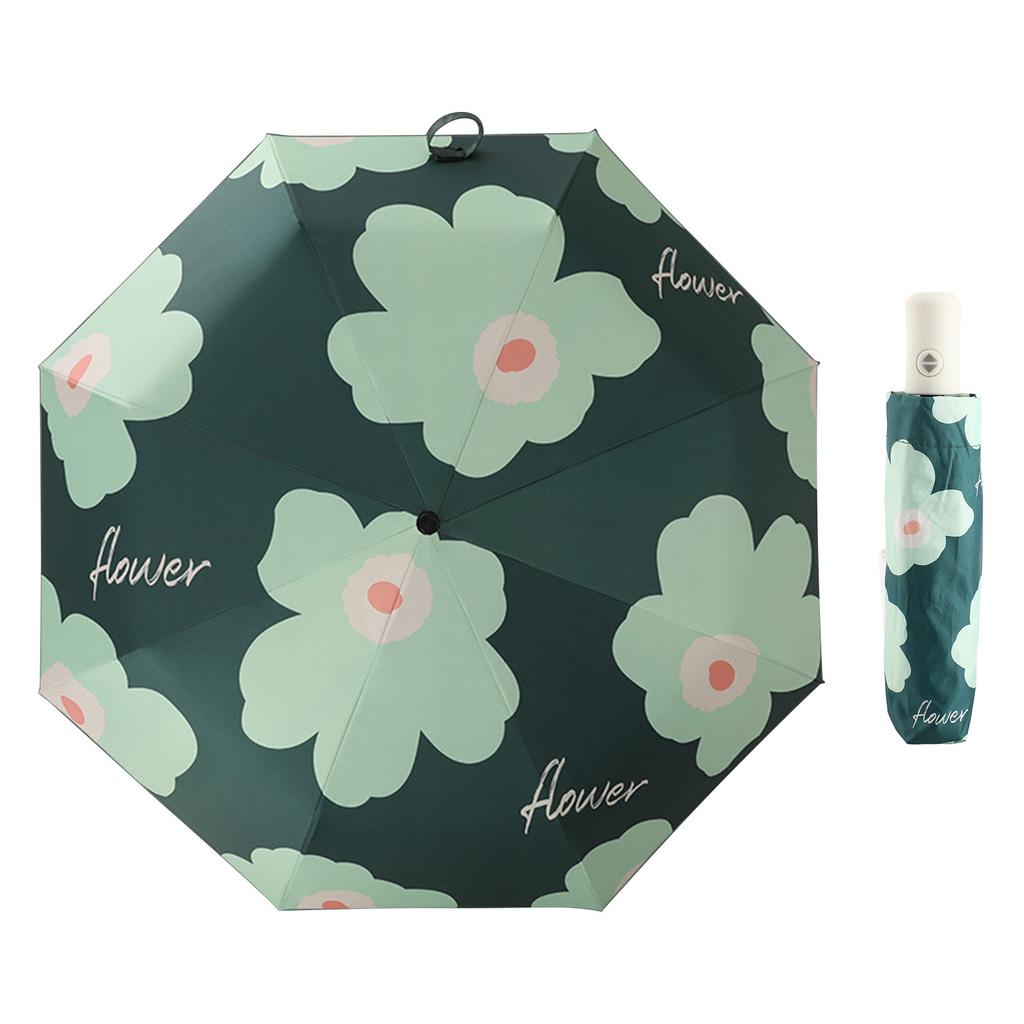 Flower Pattern Folding Umbrella UV Protection Foldable Rain Shine Dual Use Sun Umbrella for