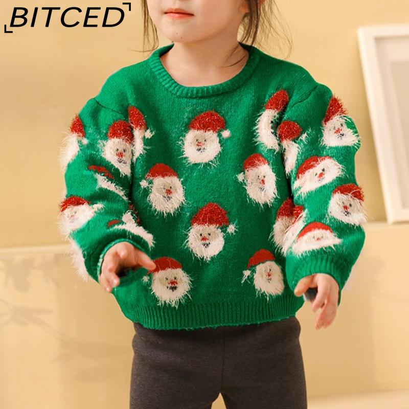 BITCED Autumn/Winter Christmas Collection Older Child's Knitted Sweater with Santa Claus Design Children's Pullover Christmas Jumper