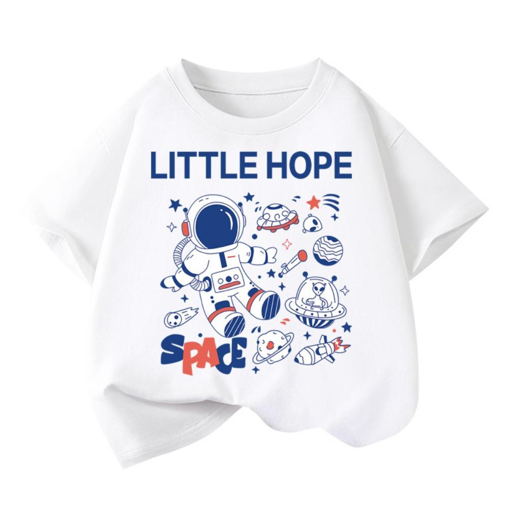 

1pcs Boys 100% Cotton Tee Summer Cartoon Fashion T-shirt Student Short-sleeveds Astronaut Print Tops Childrens Round Neck Tshirt 100