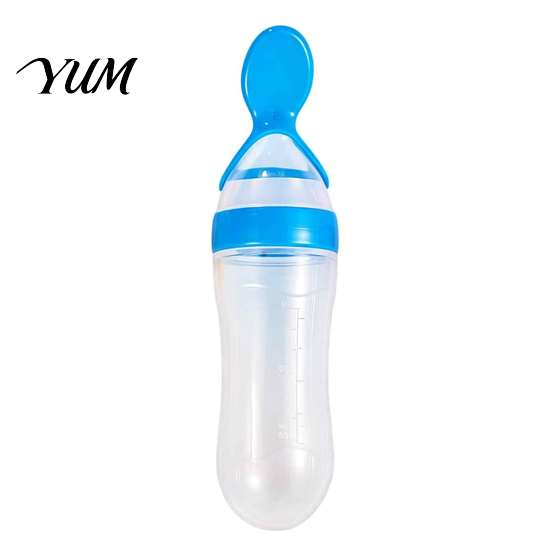 Soft Tip Spoon for Baby Silicone Squeeze Spoon, Single-handed Rice Cereal Bottle with Shower Gift Newborns Flow Control, Easy Clean Dispensing Infant