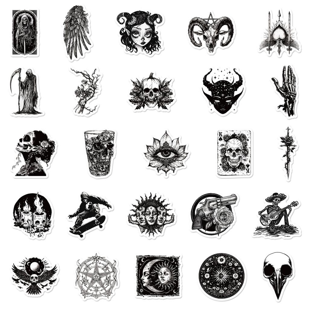 50 Black and White Gothic Style Black and White Gothic Punk Horror Notebook Graffiti Stickers