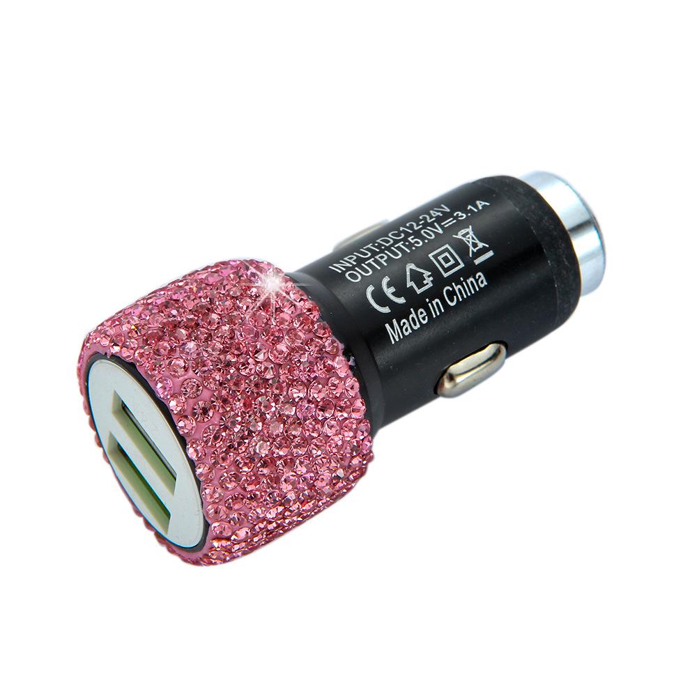 Dual USB Fast Car Charger with Safety Hammer, Diamond Metal