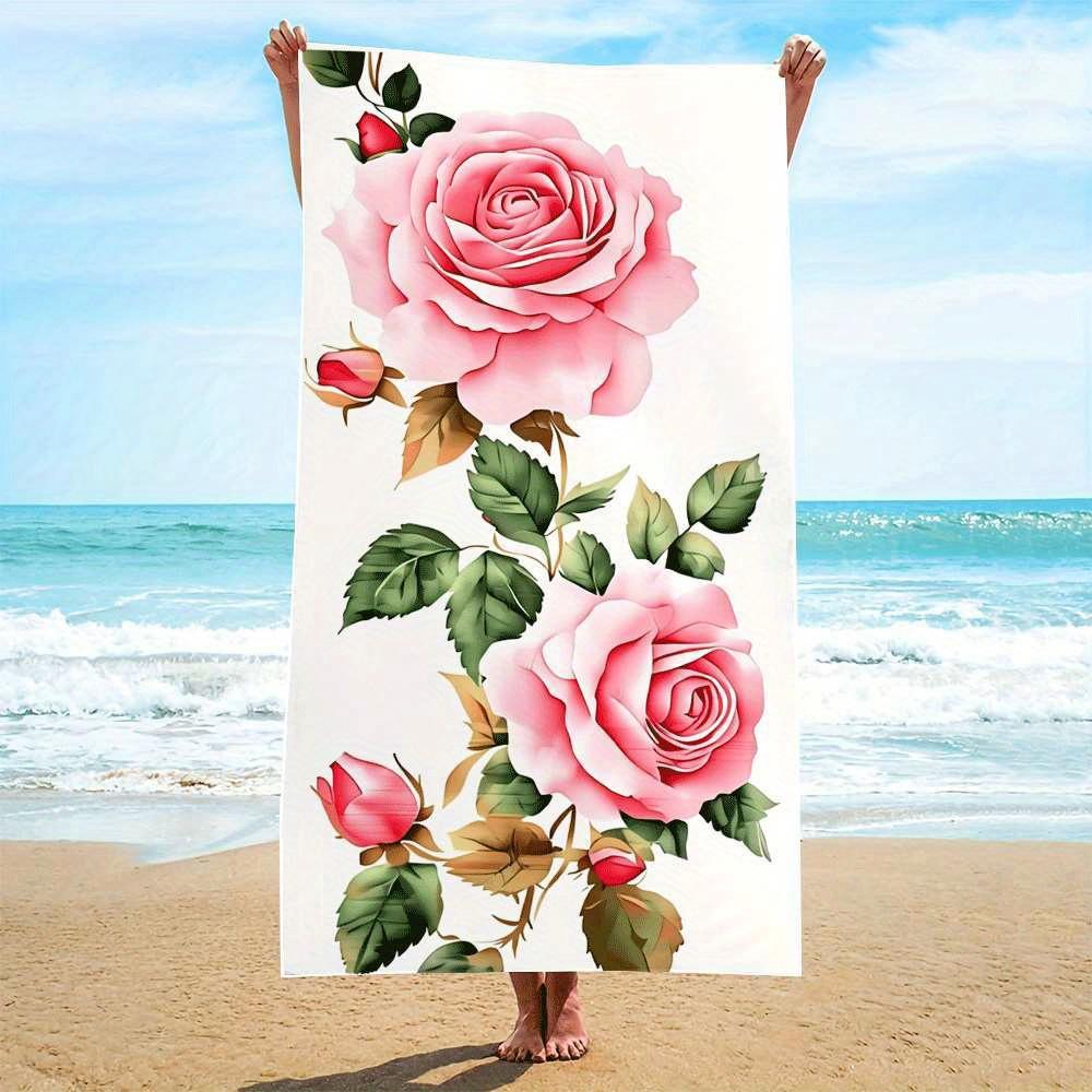 

1pc Quick-Dry Beach Towel - Soft Pink Roses on Beige, Fast-Drying Microfiber Towel for Pool, Travel, Spa - Lightweight Highly W30*H60(CM)